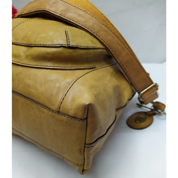 Fossil Yellow Tan Leather Zipper Pocket Crossbody Shoulder Bag - Picture 6 of 13
